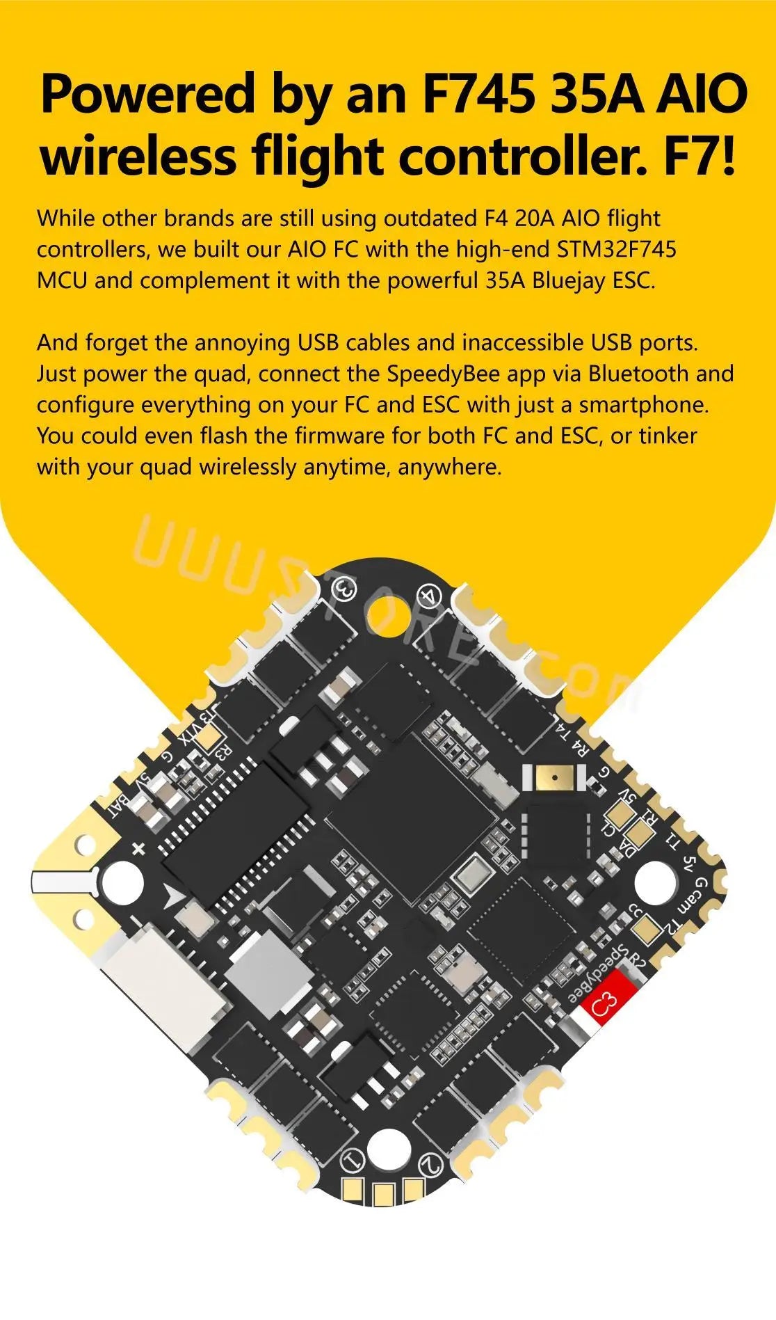 SpeedyBee Flex25 - HD 78mm F7 35A AIO 4S 2.5 Inch CineWhoop RC FPV Racing Drone BNF with Runcam Falcon 120fps Digital Camera Toys 8 SpeedyBee Flex25, Powered an F745 35A wireless flight controller . powered by the high-end