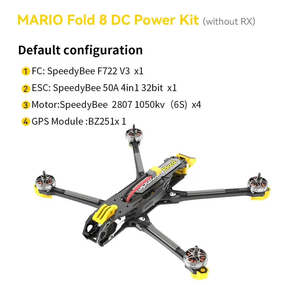 SpeedyBee Mario Fold 8 DC 8 Inch FPV, Introducing SpeedyBee Mario Fold 8 DC Power Kit, a compact and powerful FPV drone.