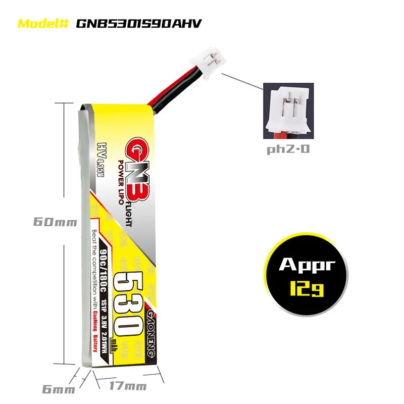 Gaoneng Lithium-Ion Battery, 530mAh, CE Certified, for Airplanes and Remote Control Toys.