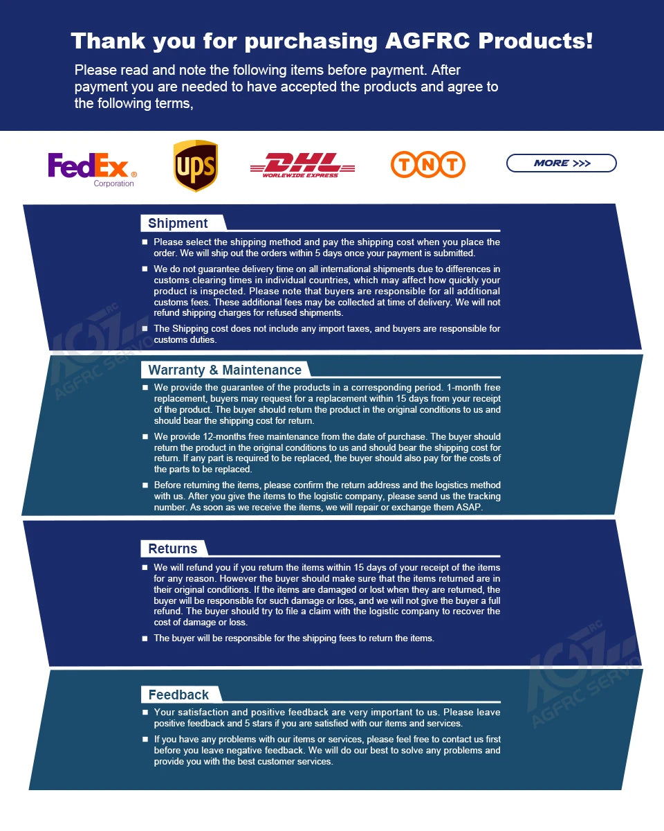 AGFRC Servo, we do not guarantee delivery time on all international shipments due to differences in customs clearing times