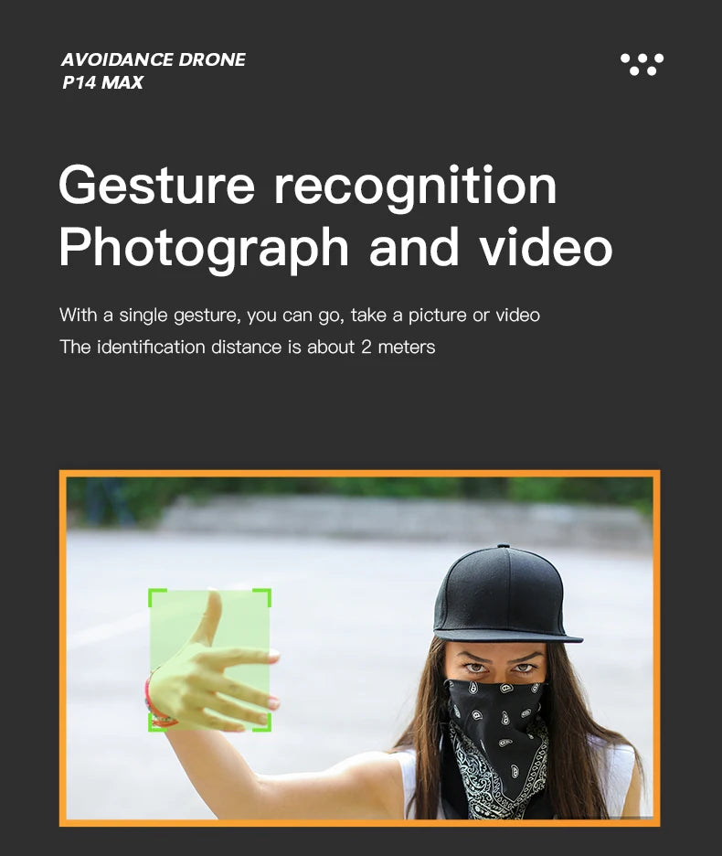 P14 Drone, avoidance drone p14 max gesture recognition distance is about 2 meters