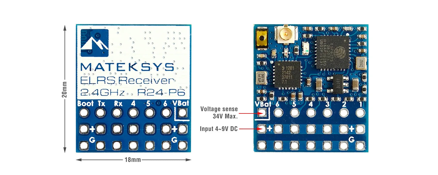 MATEK R24-P6 - Mateksys EXPRESSLRS 2.4GHZ PWM RECEIVER 6 MATEK R24-P6, MATEKSYS 1281 2142 37811 ELRSReceiver"