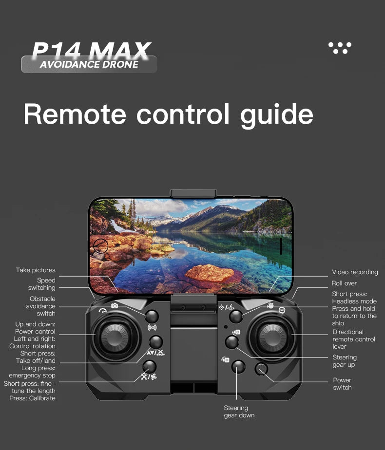 P14 Drone, piamax avoidance drone remote control guide take pictures video recording speed