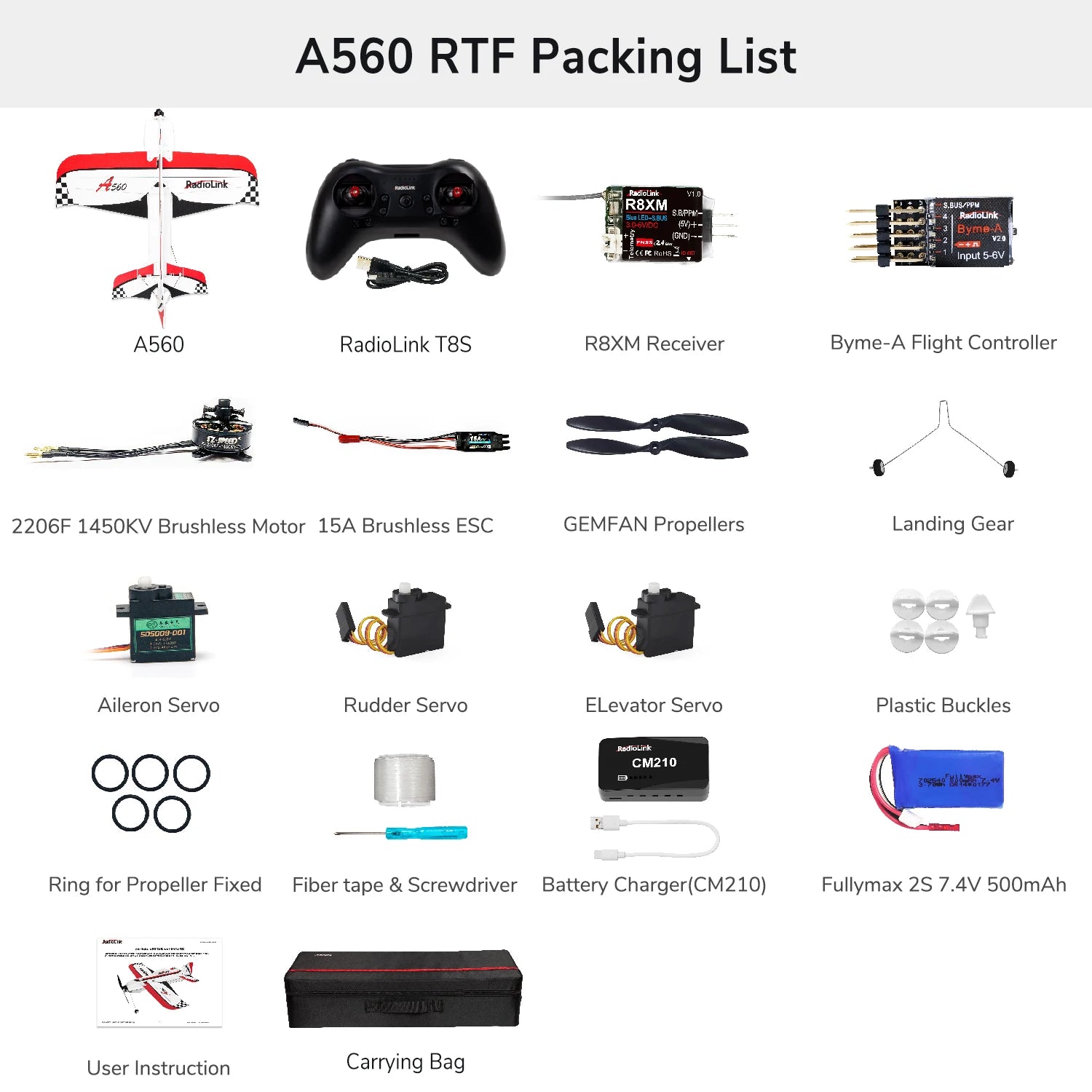 Radiolink A560 Airplane - RTF PNP 4CH RC Plane 580mm Wingspan 6 Modes Ready to Fly 3D EPP Trainer Beginner Set Gyro Assist System 23 Radiolink A560 Airplane, A560 RTF Packing List 960 RadoLink: Rrdlo