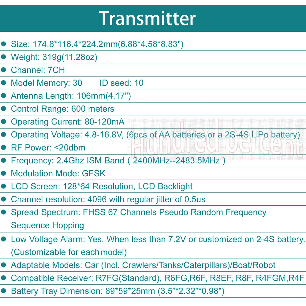 RadioLink RC6GS V3, GFSK LCD screen: 128*64 Resolution, LCD Backlight Channel resolution: 40