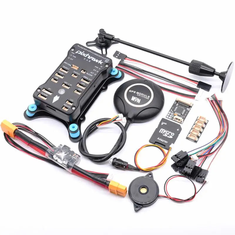 Pixhawk PX4 With M9N GPS, Pixhawk PX4 flight controller with M9N GPS, autopilot, safety switch, buzzer, and I2C/PPM protocols for RC quadcopters, compatible with Ardupilot.