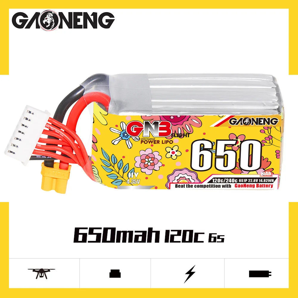 高能量 GNB 6S HV 22.8V 650mAh 120c/240c FPV 無人機鋰電池