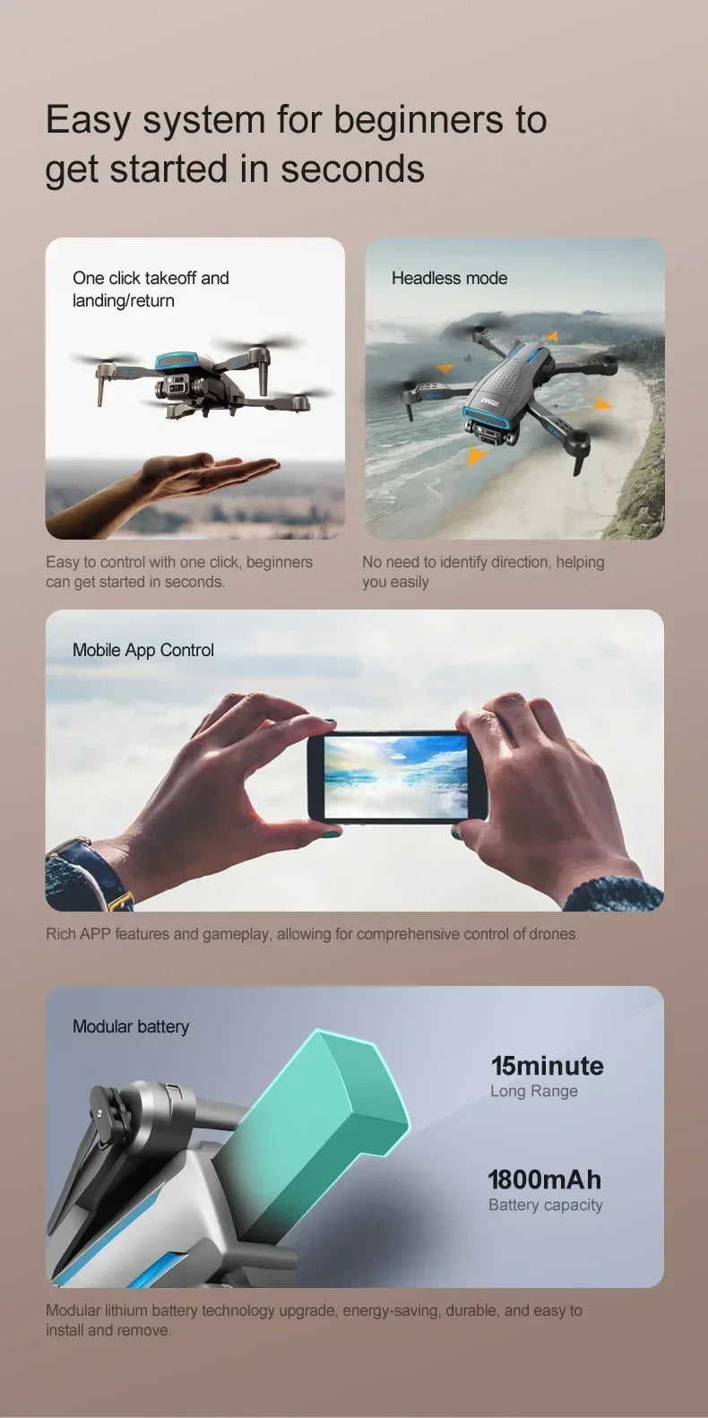 S8 Air  Drone, easy system for beginners to get started in seconds one click takeoff and