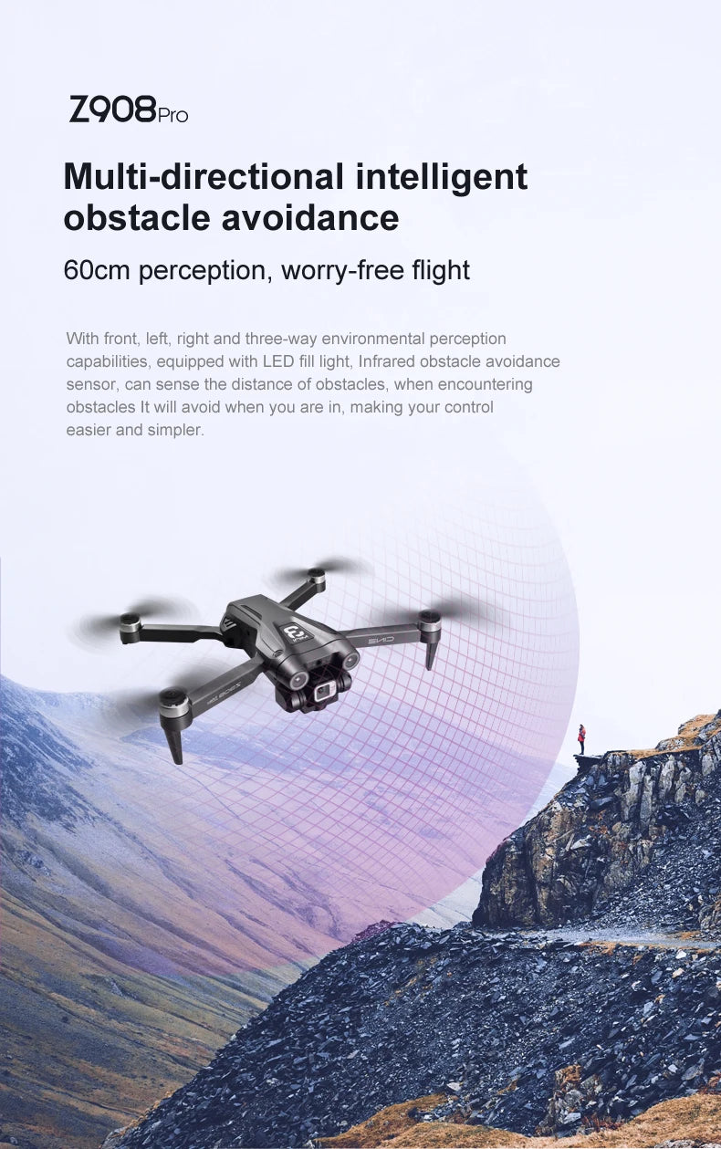 Z908 MAX Drone - 4K HD Professional Dual Camera Optical Flow Brushless 2.4G WIFi Obstacle Avoidance Quadcopter Dron Toy 34 Z908 MAX Drone, z908pro multi-directional intelligent obstacle avoidance 60c