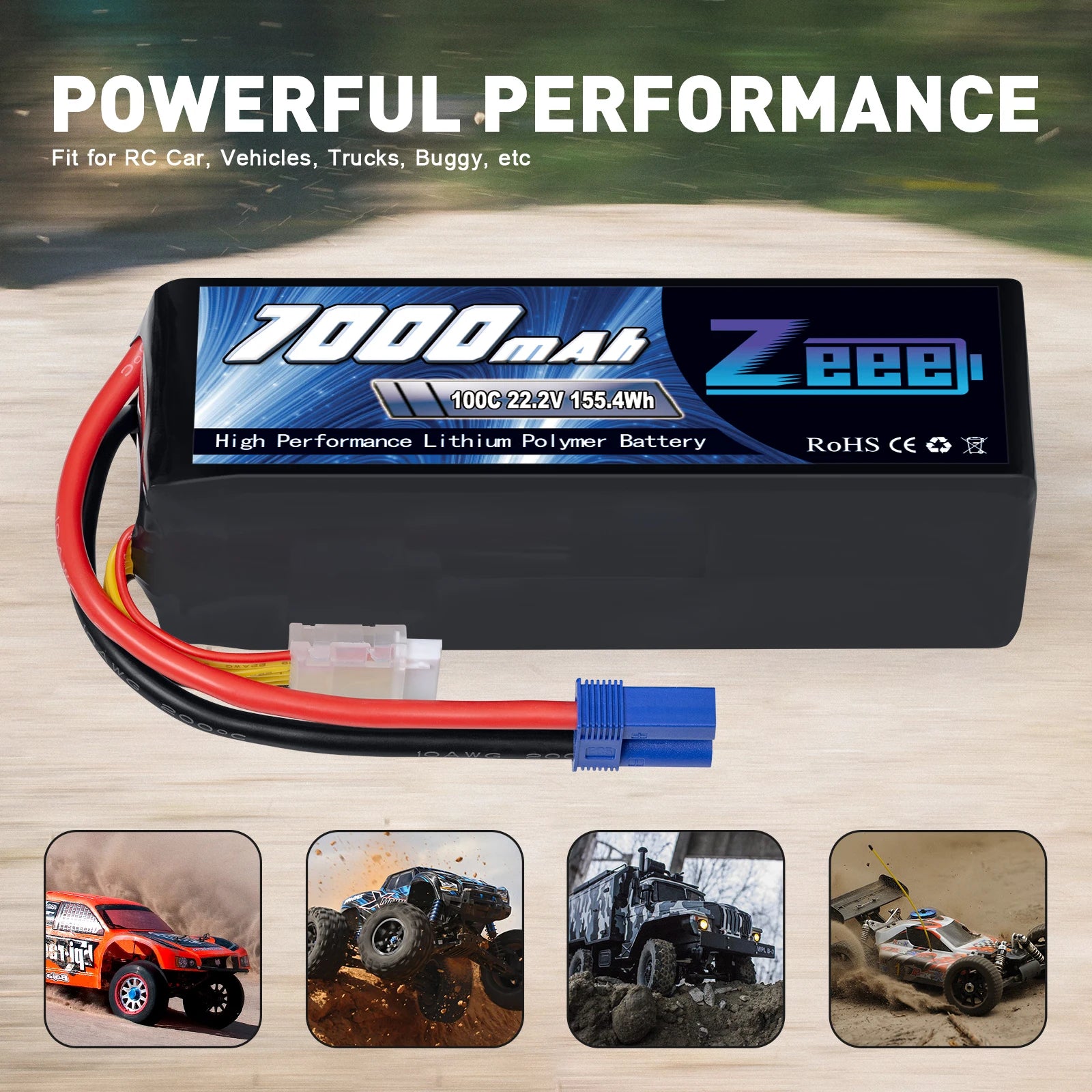 2Units Zeee Lipo Battery, POWERFUL PERFORMANCE Fit for RC Car, Vehicles, Trucks