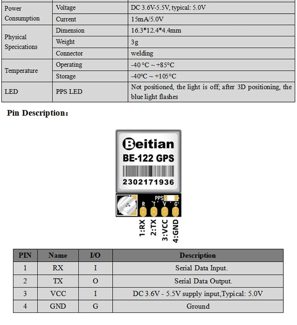 Beitian UBX-M10050 Wearable Flight Controller - FPV RC Drone UAV PX4 PIX32 GNSS GPS antenna Receiver Module BE-122 BE-182 BE252i 12 Beitian UBX-M10050 Wearable Flight Controller, 3.6V-5.SV; typical: 5.0V Consumption Current 1Sm