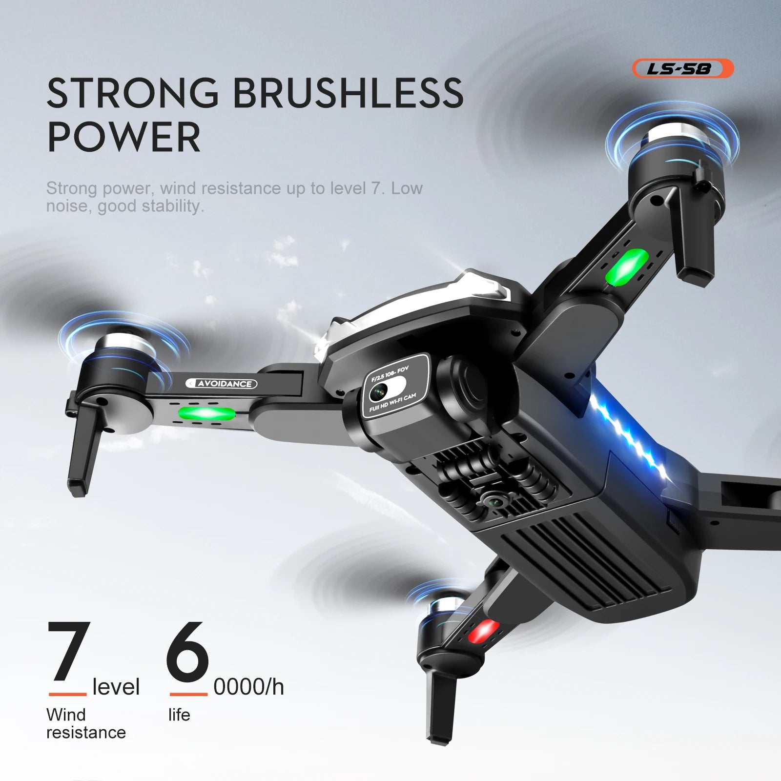 LS58 Drone, Ls-5o STRONG BRUSHLESS POWER Strong power; wind resistance