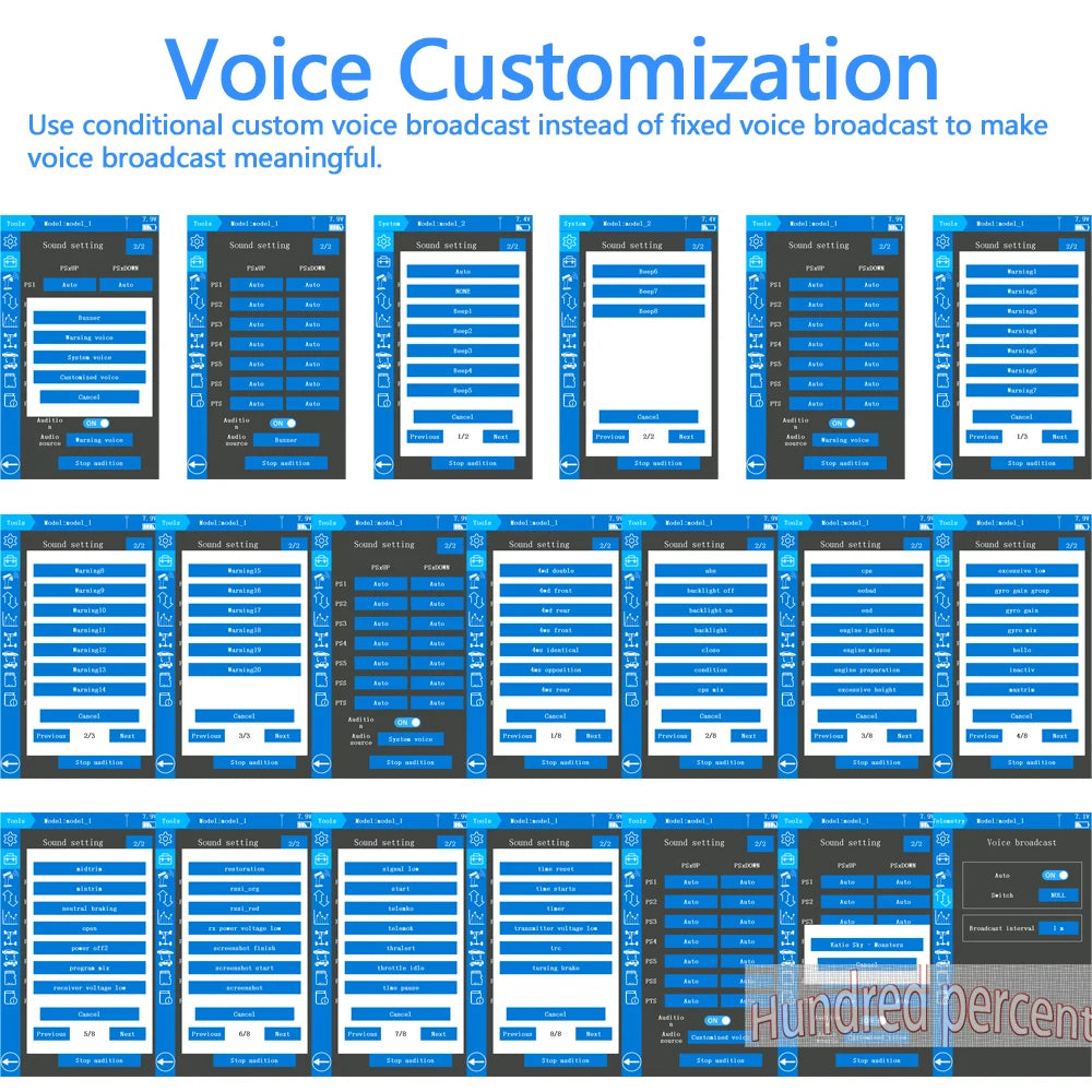 Radiolink RC8X 2.4G 8 Channels Radio Transmitter, Custom Voice Broadcasting Use conditional custom voice broadcast instead of fixed voice broadcast to make voice