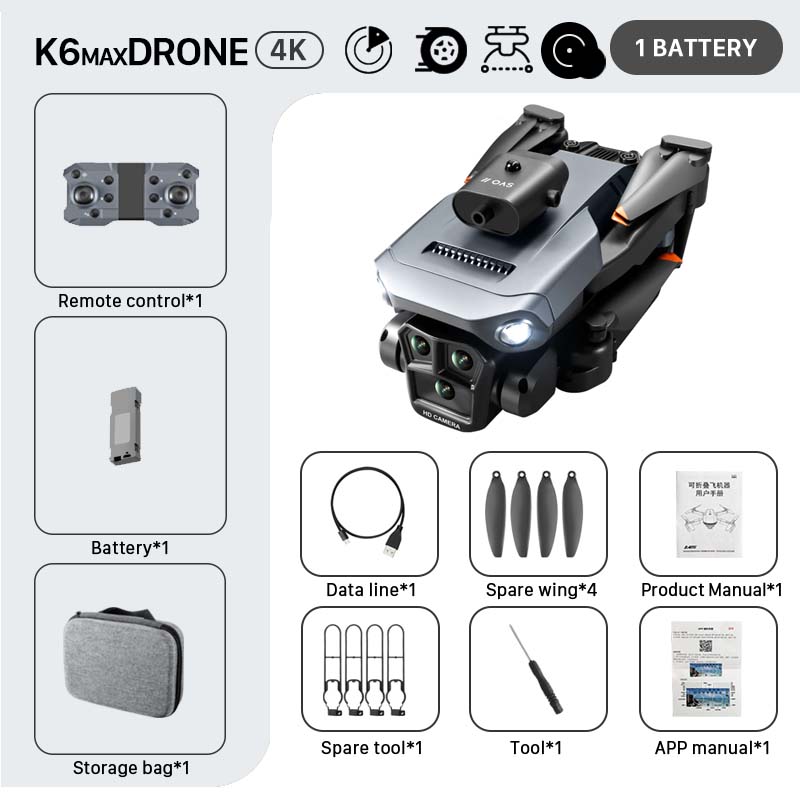 K6MaxDrone-HD-камера4KПрофессиональныйчетырехстороннийобходпрепятствийОптическоепозиционированиепотокаВертолет5GWIFIДронИгрушка