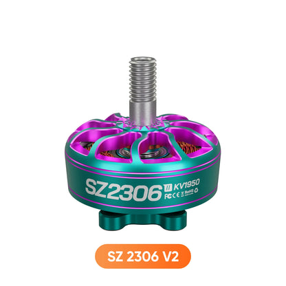 MEPS SZ2306 V2 brushless motor for 5-inch drones, KV1950, compact, vibrant colors.