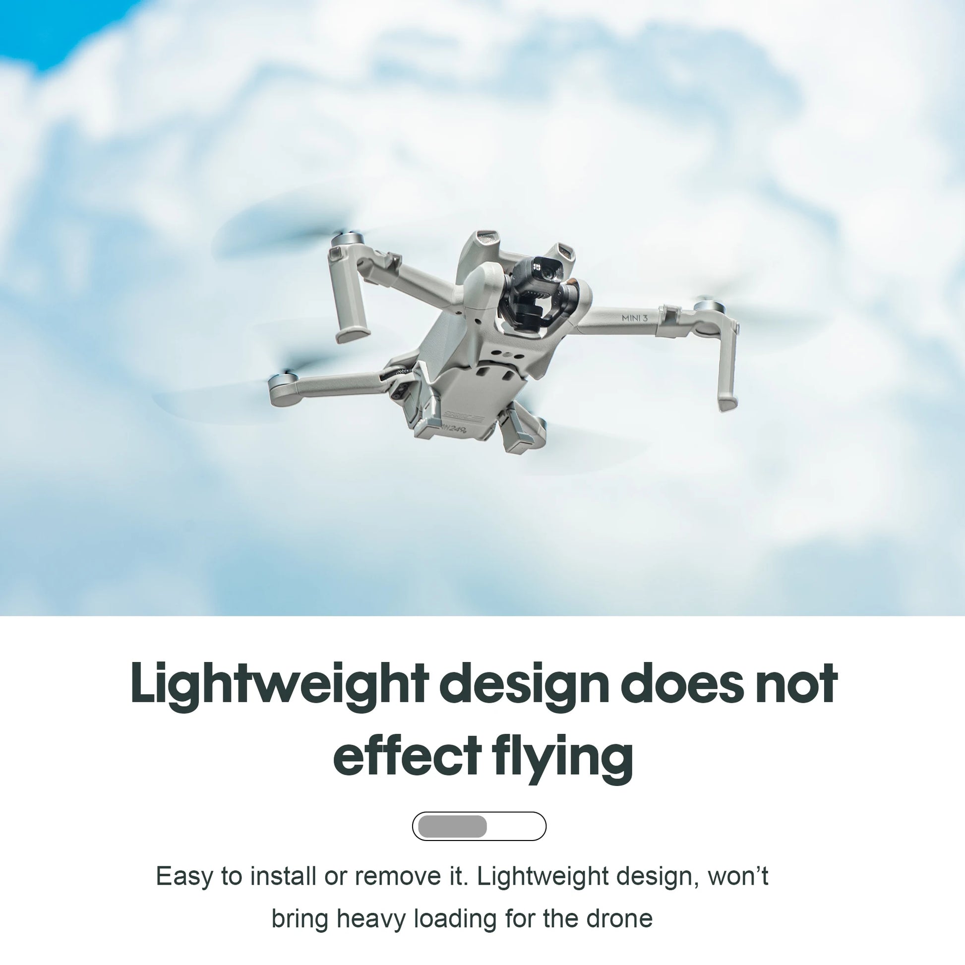 Landing Gear, Lightweight, foldable landing gear with 15mm extension; easy to install/remove; compatible with DJI Mini 3/Mini 3 Pro.