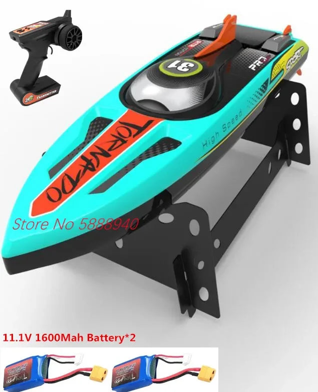 Tccicadas S002 Brushless Waterproof RC Boat, High-speed 80km/h RC boat with brushless motor, waterproof design, capsize reset, LED lights, 2.4G control, includes two 11.1V batteries, ready-to-run.