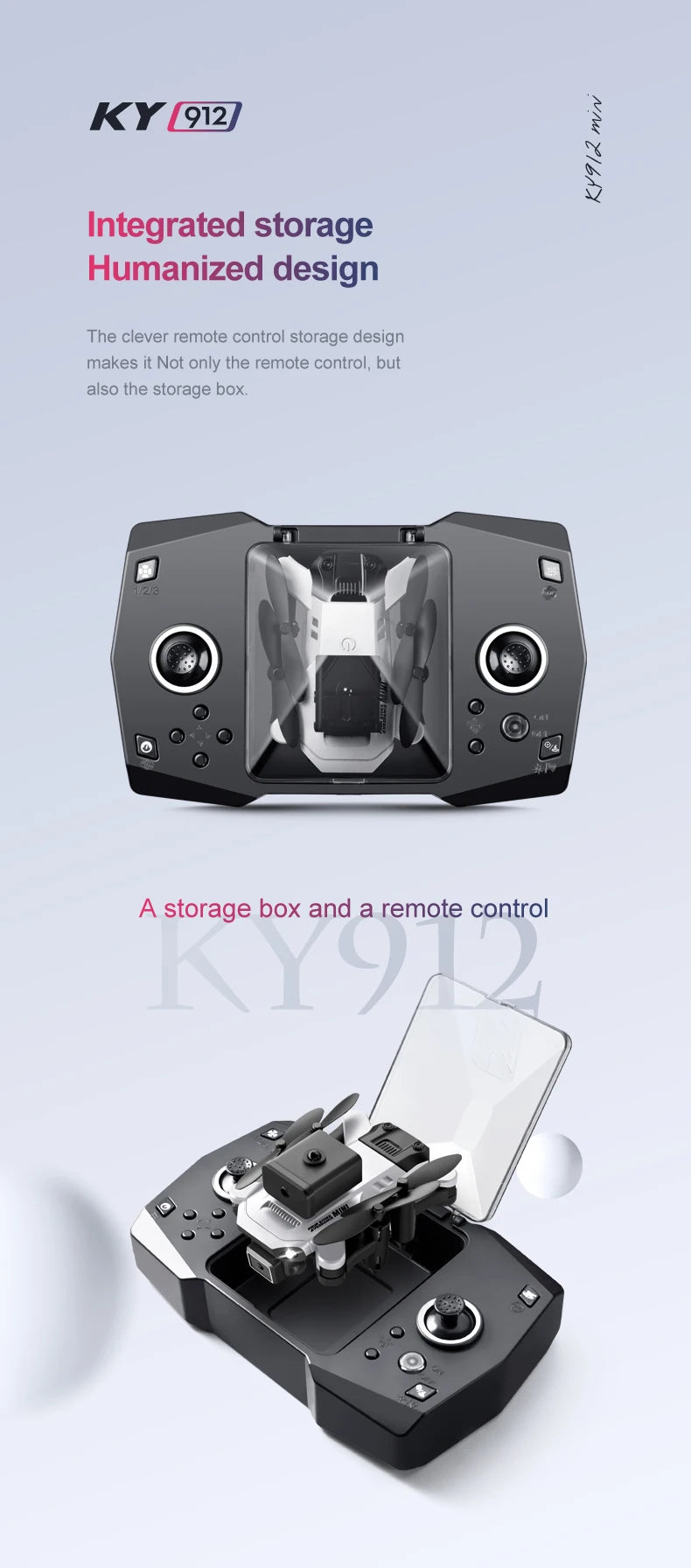 XYRC KY912 Mini Drone, clever storage design makes it not only the remote control, but also the