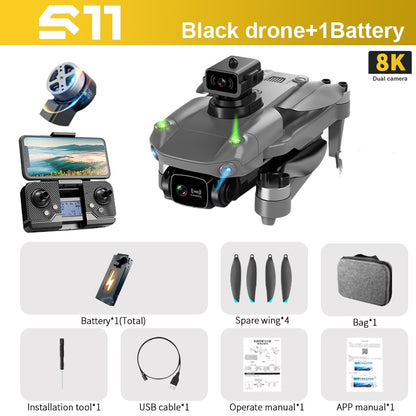 S11 Pro Drone, 571 Black drone+1Battery 8K Dual camera Gan Battery