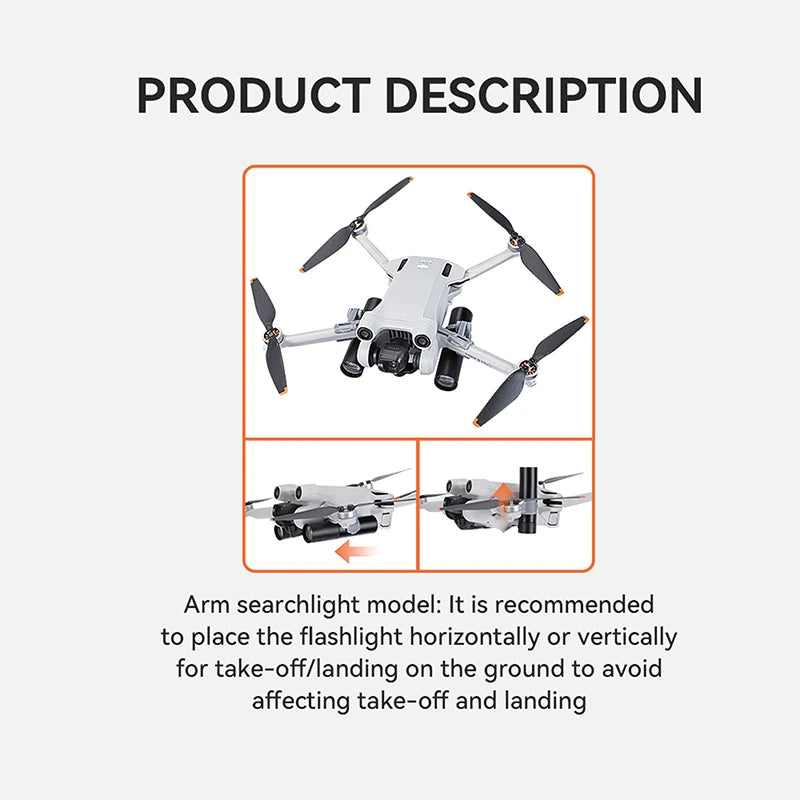 Night Light For Dji, it is recommended to place the flashlight horizontally or vertically for take-off and landing on