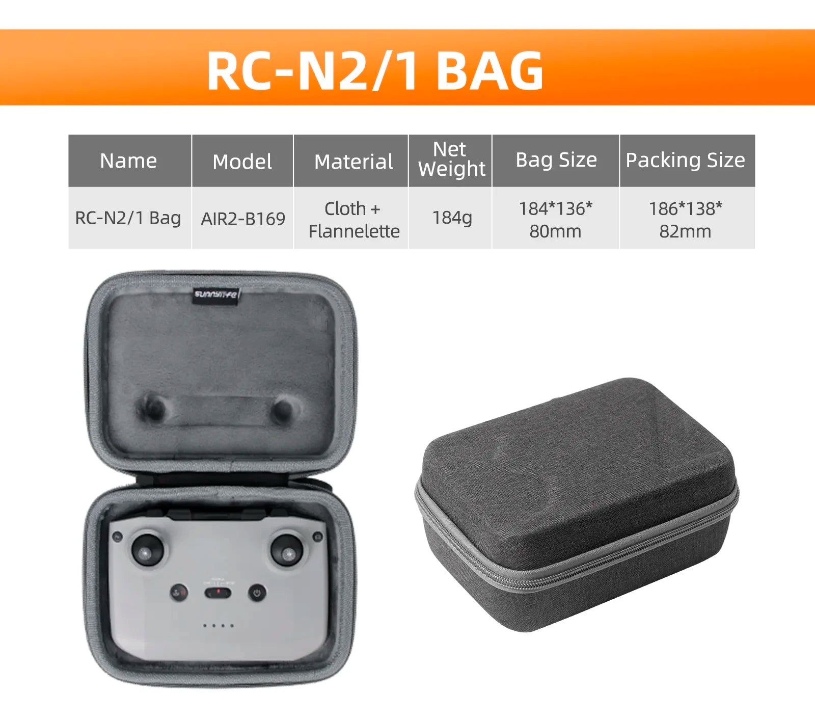 Portable Carrying Case For DJI Mini 4 Pro, RC-N2/1 BAG Net Name Model Material Weight Bag Size Packing Size Clo