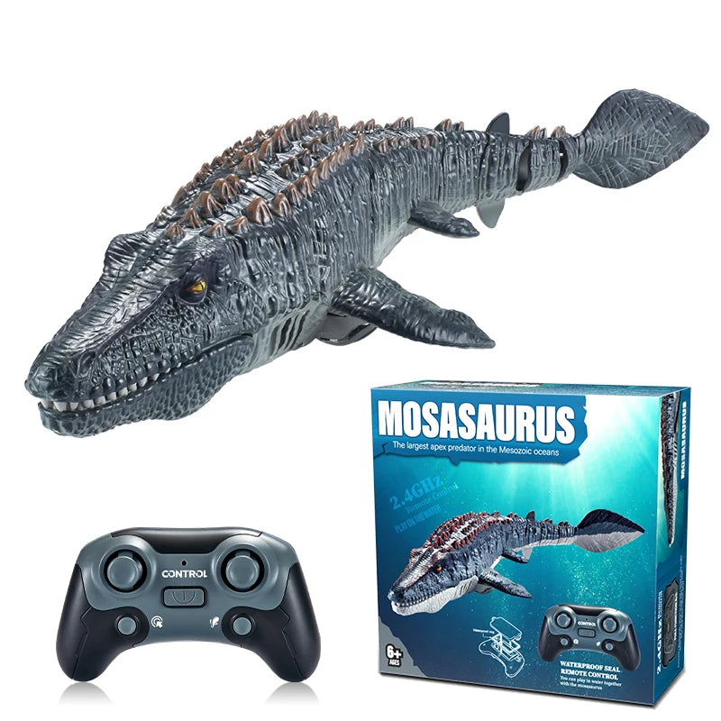 2.4G RC Boat, Waterproof 2.4GHz RC Mosasaurus dinosaur boat, 3.7V electric toy with 50m range, suitable for ages 6 and up.