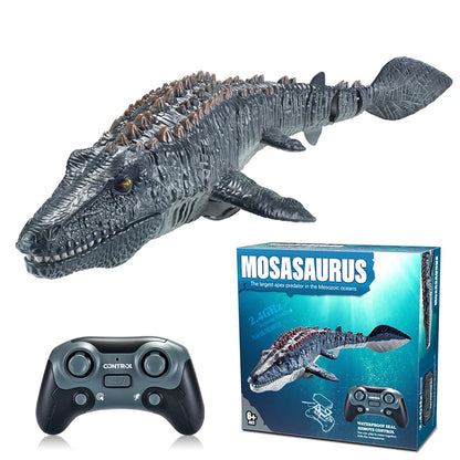 2.4G RC Boat, Waterproof 2.4GHz RC Mosasaurus dinosaur boat, 3.7V electric toy with 50m range, suitable for ages 6 and up.