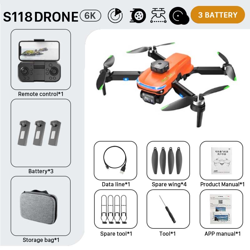 S118 Drone, S118 DRONEc 6K 4 3 BATTERY Remote control*1 911