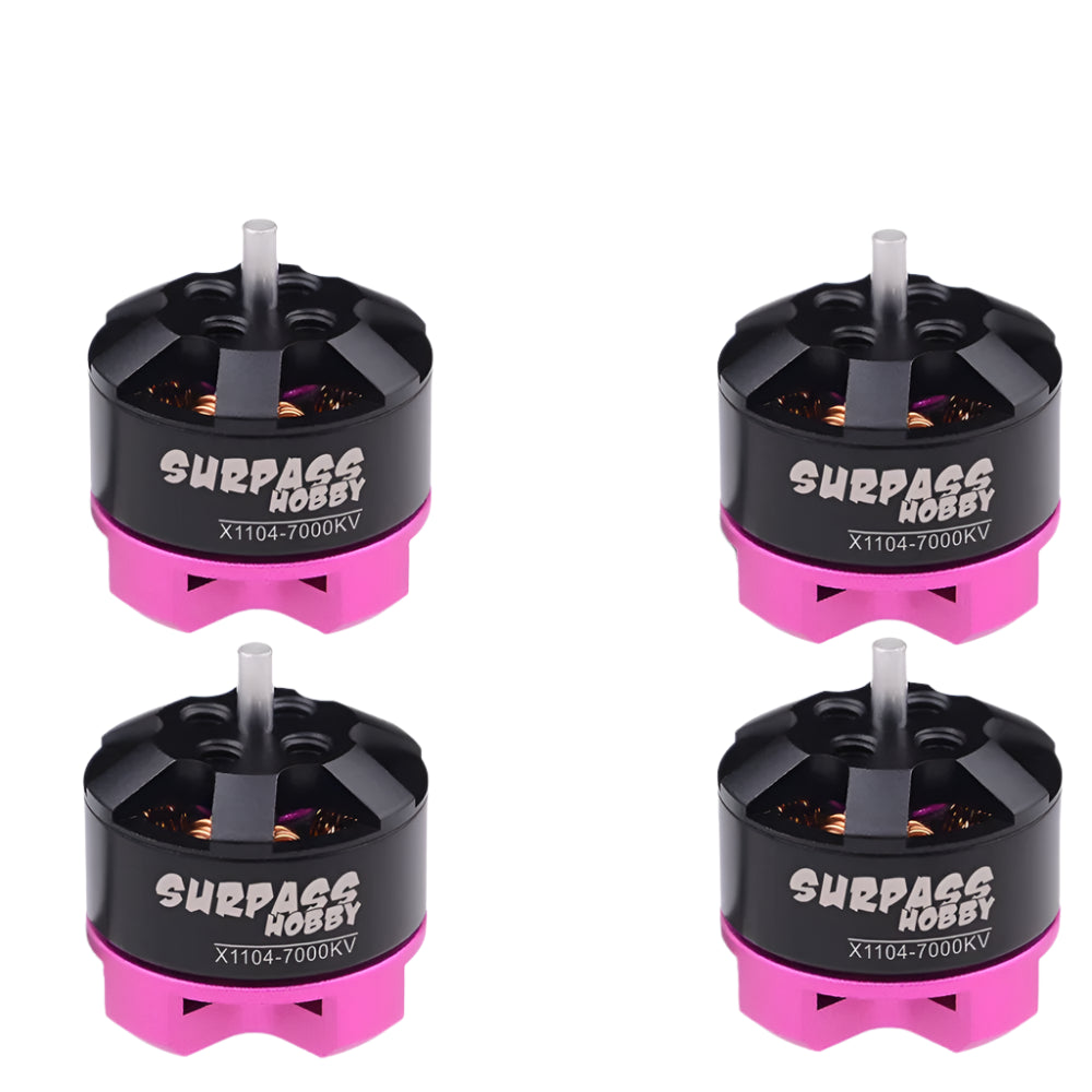 Surpass Hobby 1104 7000KV brushless motor for 80-100mm FPV drones, pink and black design.