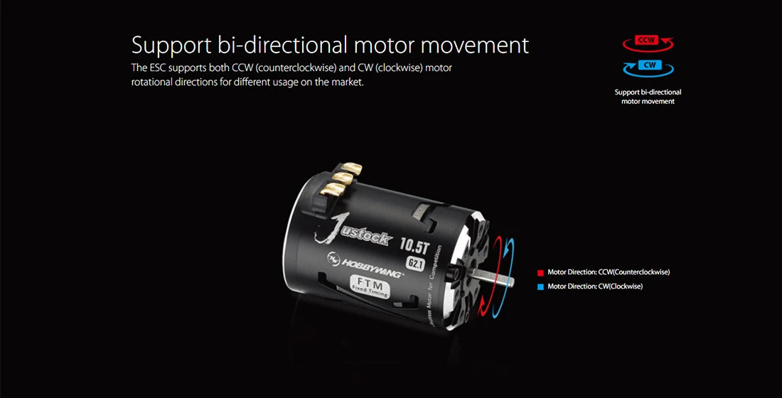 HOBBYWING XERUN XR10 JUSTOCK G3 60A ESC, ecu Supports both CCW (counterclockwise) and CW (clockwise