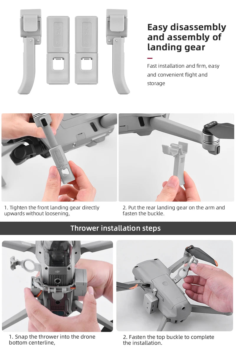 landing gear is easy to disassemble and assembly . snap the thrower into the drone and