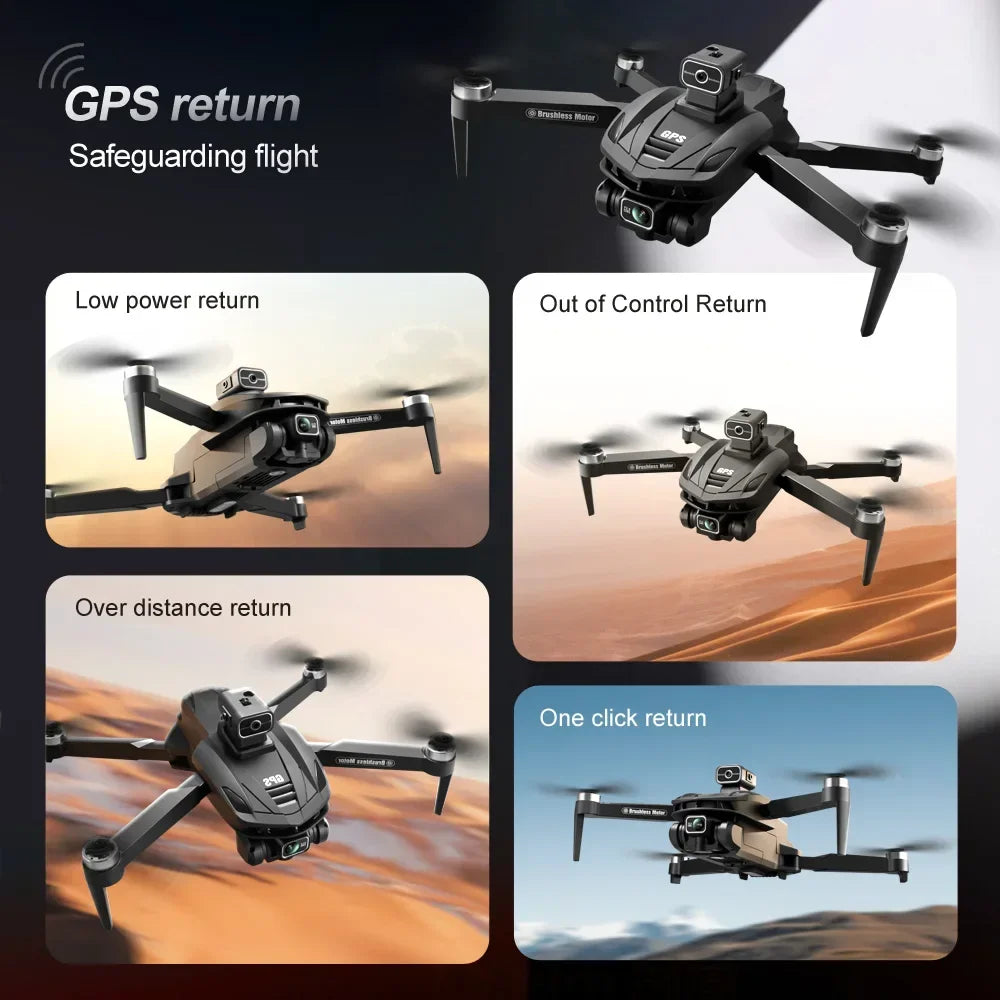 V168 Drone, Intelligent return modes: GPS, low power, out-of-control, and over-distance returns. Effortless return with one click.