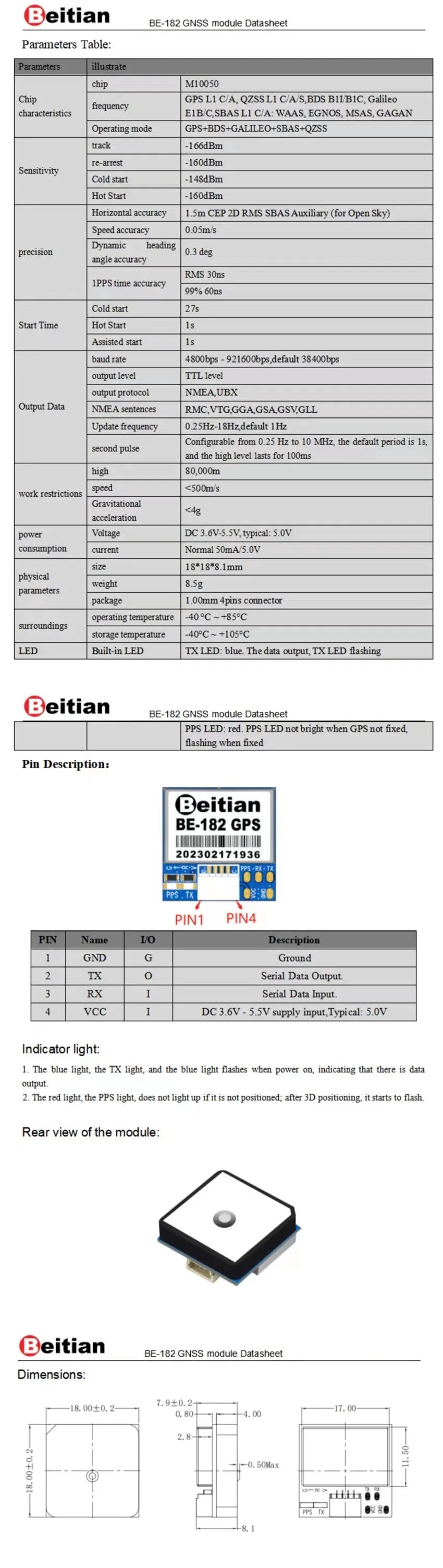 Beitian UBX-M10050 Wearable Flight Controller, eitian BE-182 GNSS module Datasheet Dimensions: 7.910.2