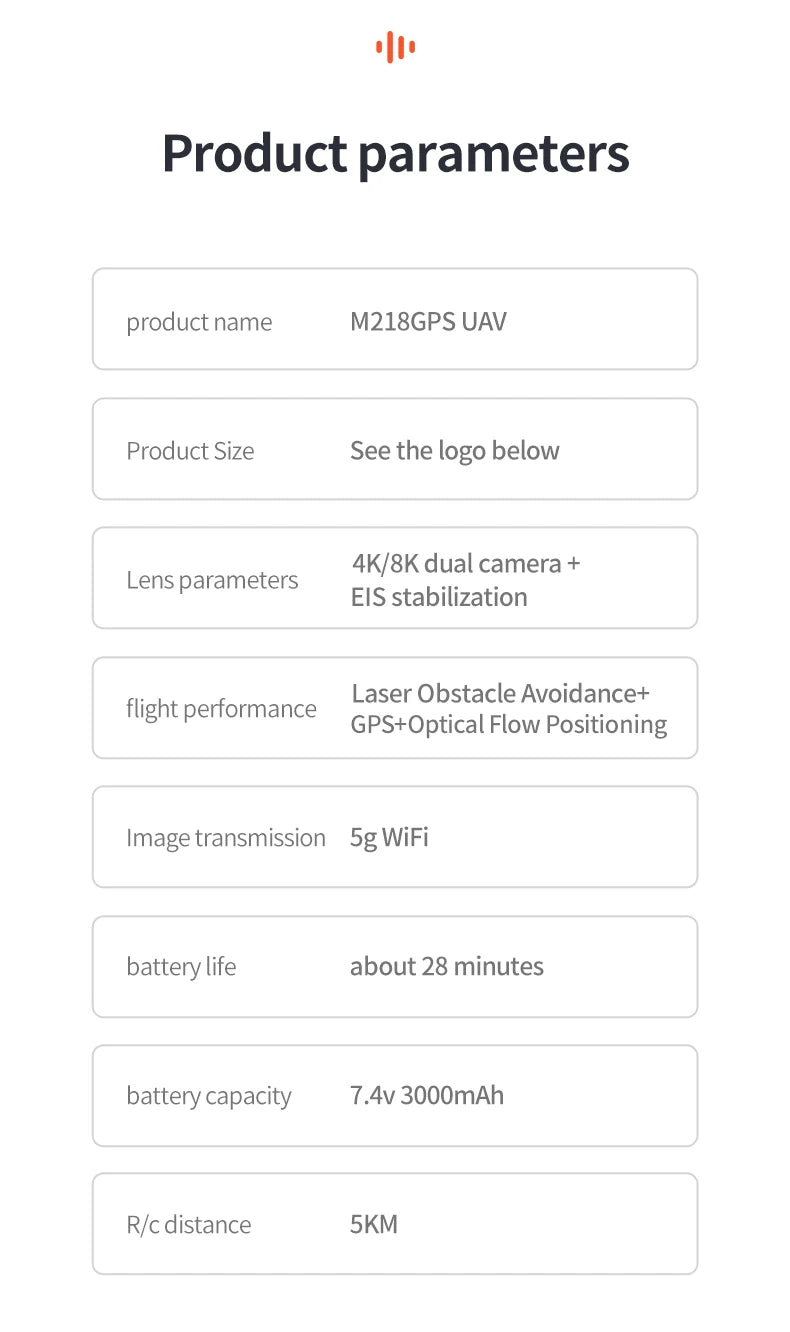 M218 Drone, M2I8GPS UAV Product Size See the below 4K/8K dual camera