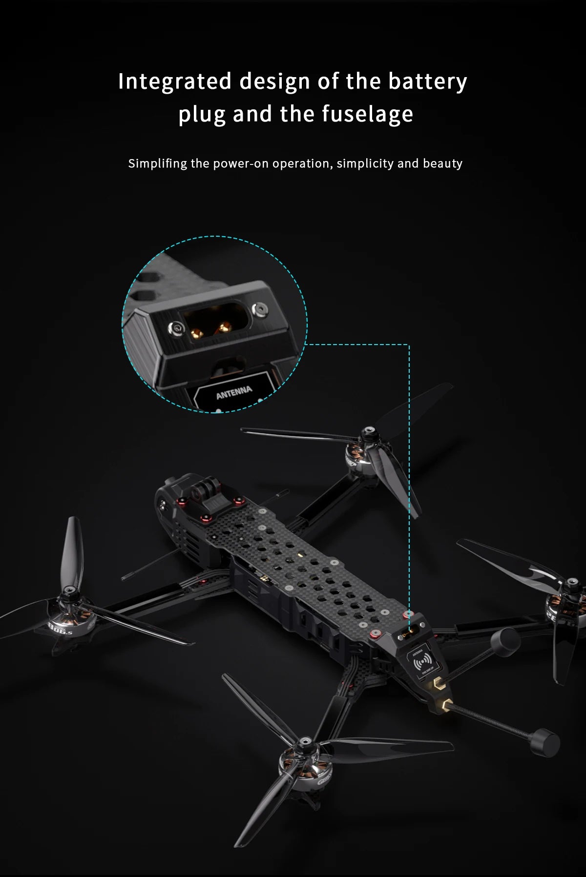 GEPRC Crocodile75 V3 HD - Avatar V2 Long Range FPV 7.5inch 6S TAKER 60A Stack O3 Air Unit 2806.5 1350KV Motor TBS NanoRX GPS FPV 12 GEPRC Crocodile75 V3 HD, Integrated design of the battery plug and the fuselage Simplifing the power-on