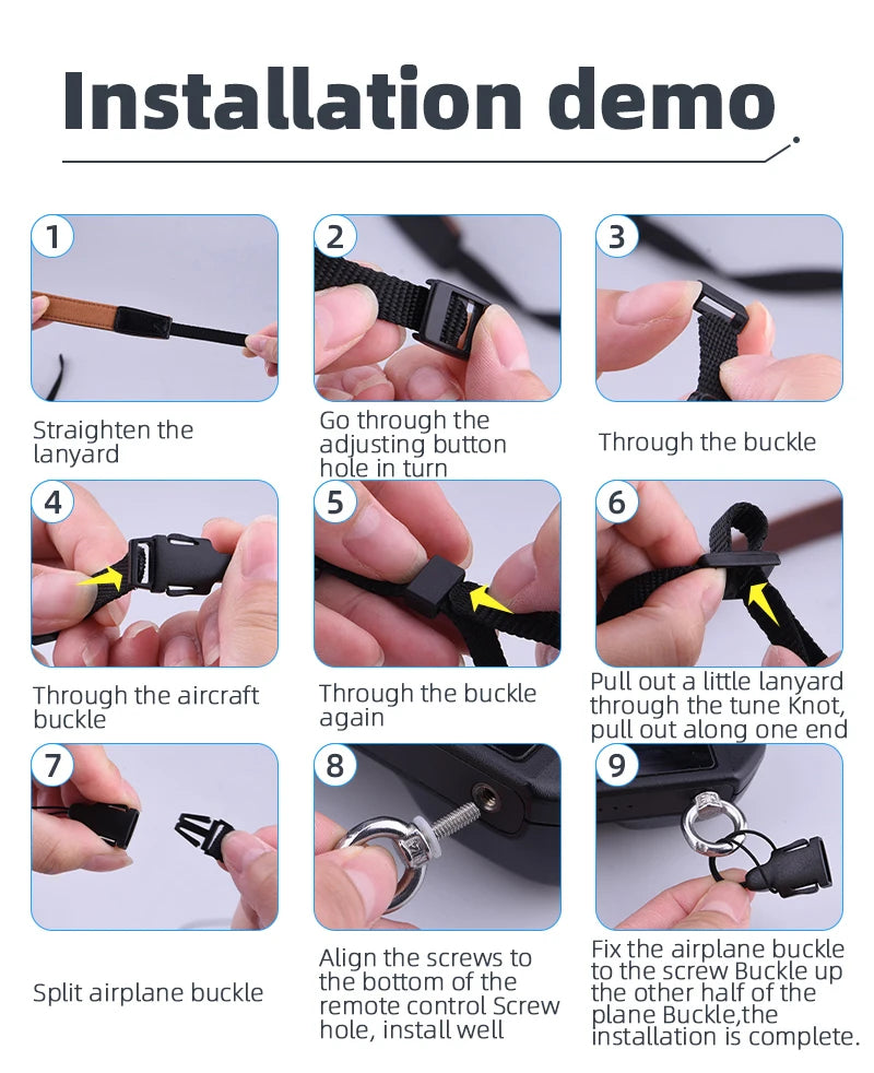 Lanyard/Strap for DJI MINI 3 PRO with Screen Smart Controller Shoulder Sling Drone DJI RC Accessory 17 Lanyard/Strap, installation demo Straighten the Go through the lanyard adjusting button through the buckle hole in
