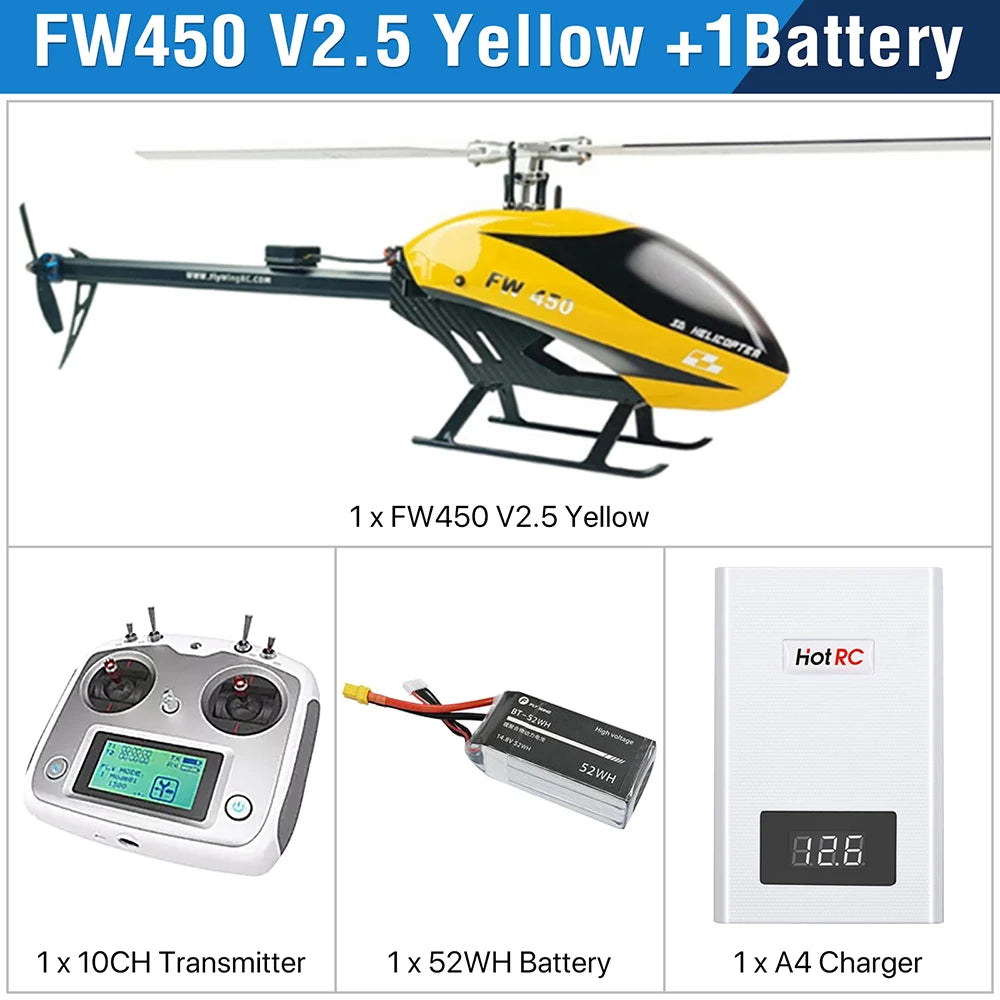 Fly Wing FW450L V2.5 RC Helicopters, FW450 V2.5 Yellow +1Battery 1x FW45O V2.5