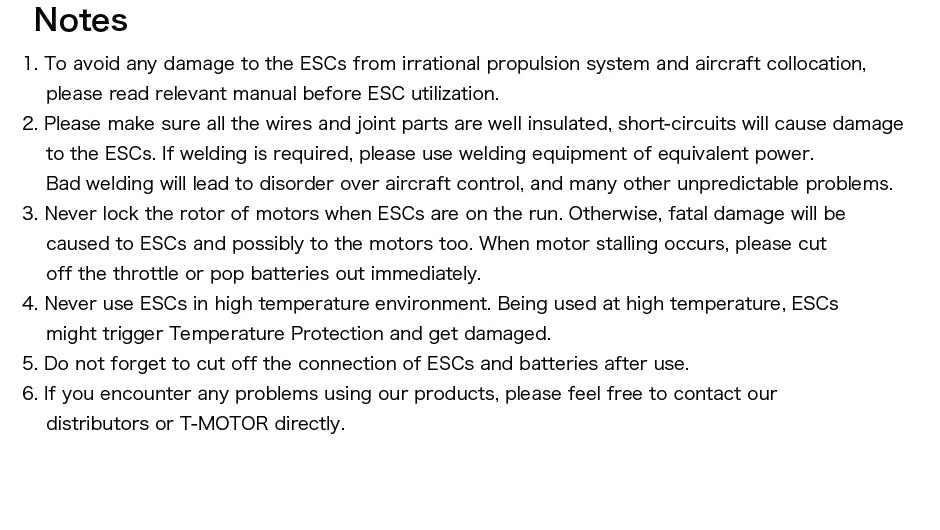 T-Motor F55A PROⅡ 6S 4IN1 LED 32bit ESC, if welding is required, please use welding equipment of equivalent power . Never lock the