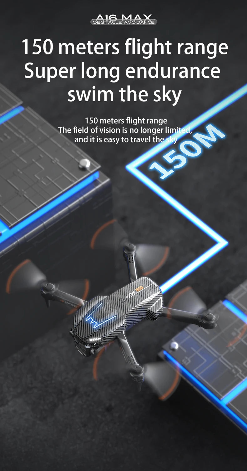 A16 MAX Drone - 4K Profesional GPS FPV Dual HD Camera Drones With Brushless Motor 5G WiFi RC Quadcopter Toys VS SG108 Pro KF102 20 A16 MAX Drone, the sky 150 meters flight range the field of vision is no longer limited