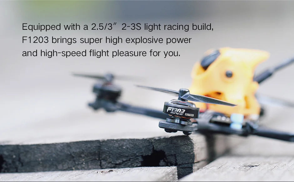 T-Motor F1203 7000KV Brushless Motor 5.25g 2-3S 192W Max Thrust 158g FPV motors 5 T-Motor, a 2.5/3" 2-3S light racing build; the F1203 brings super high explosive