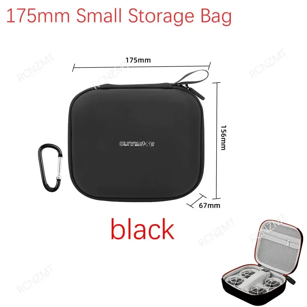 Accessories kit for DJI NEO drone includes a 175mm small storage bag and a 67mm black propeller