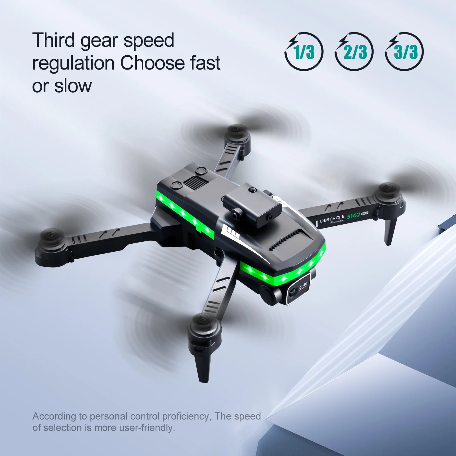 S162 Pro Drone - WIFI FPV With LED Light Bar HD 4K Beauty Shot Camera Height Hold RC Foldable Quadcopter Drones Kid Gift Toys 26 S162 Pro Drone, third gear speed 1/3 2/3 3/3 regulation choose fast or slow according