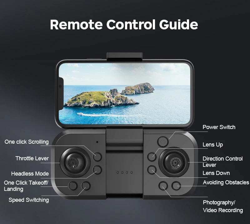 S118 Drone, remote control guide power switch one click scrolling lens up throttle lever direction