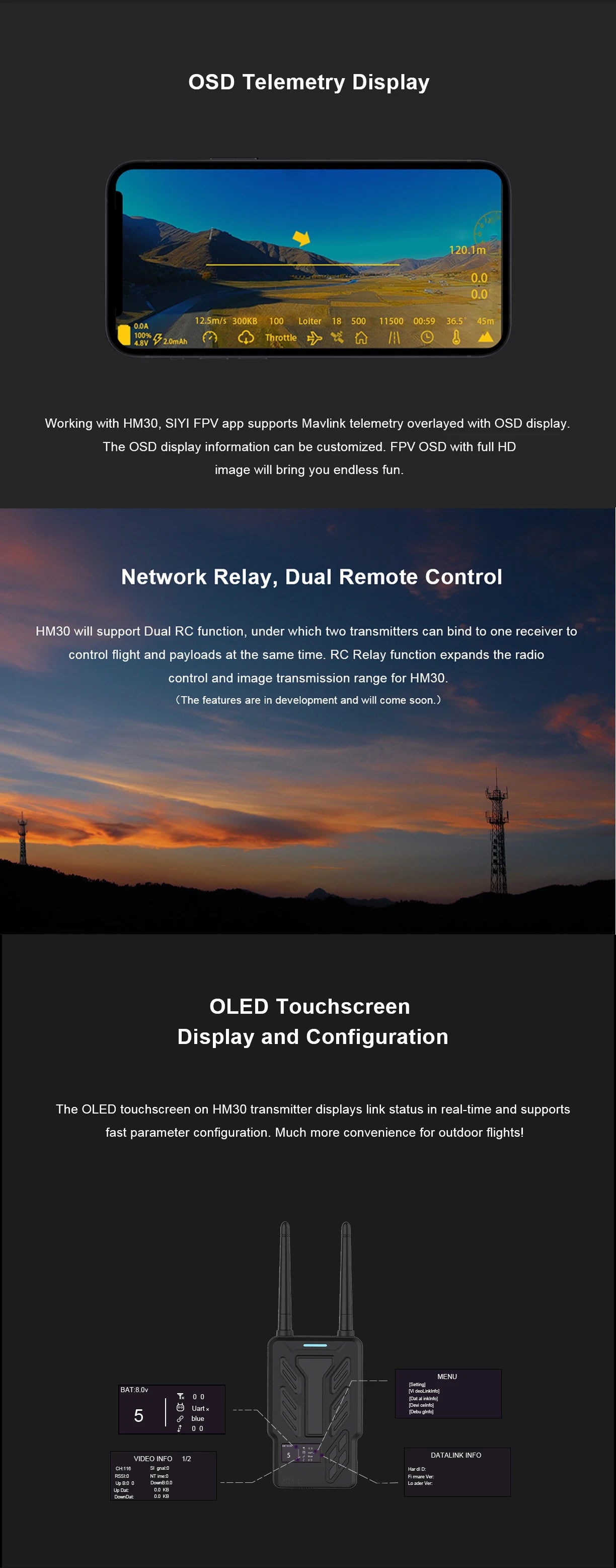 OSD Telemetry Display 120.1m 0.0 0.0 12.Sm/s 300KB