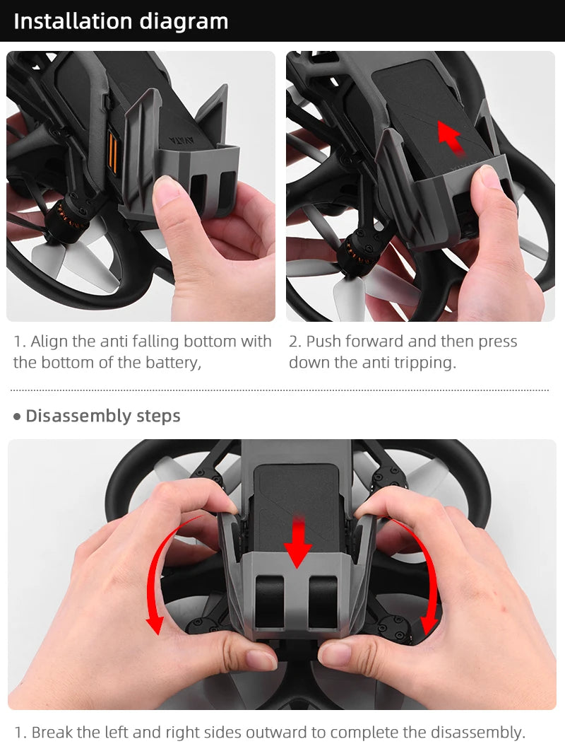 Drone Battery Buckle Holder for DJI Avata, disassembly steps 4 Break the left and right sides outward to complete the