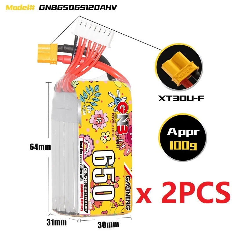 Gaoneng Lipo Drone Battery with XT30 plug, dimensions: 64x31x30mm, pack of 2.