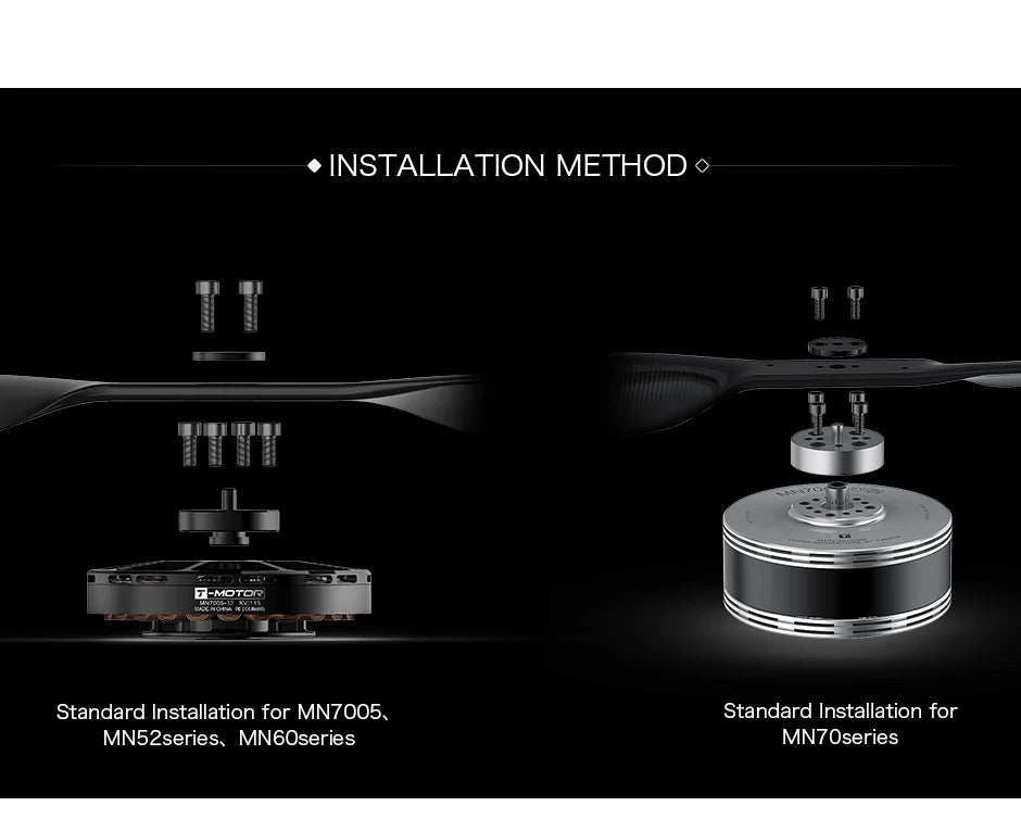 T-Motor CW+CCW G24x7.8 Prop, INSTALLATION METHOD T # N-MOTOR Standard Installation for MNZ