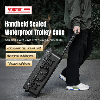 The STARTRC Portable Trolley Case protects DJI Mavic drones from water, dust, and pressure with a waterproof, abrasion-resistant design.