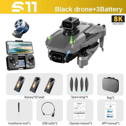 S11 Pro Drone, drone+3Battery 8K Dual camera Gan Battery"3