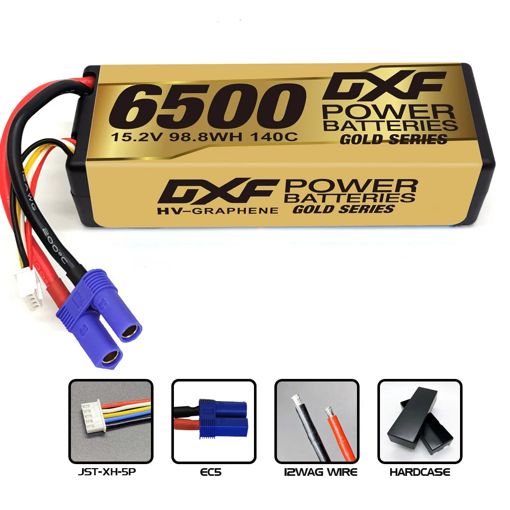 DXF 4S Lipo Battery 14.8V 15.2V 6500mAh 9200mAh - Gold Version Graphene Racing Series HardCase for RC Car BX Evader Truggy Buggy 45 DXF 4S Lipo Battery, DrF BATTERES POWER HV_GRAPHENE GOLD SER